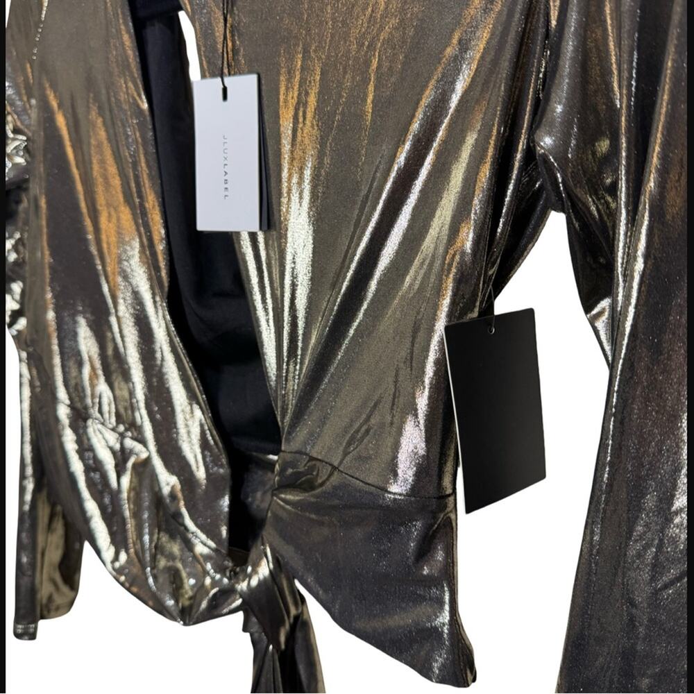 JLUXLABEL Gold Radiance Metallic Tie Knot Top - S NWT - Picture 4 of 6